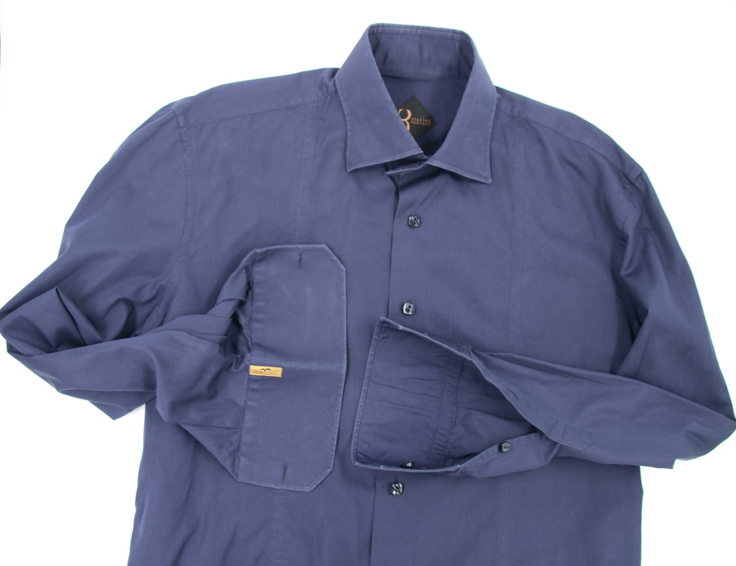 BILLIONAIRE Темно-синяя рубашка с длинными рукавами и золотым вырезом