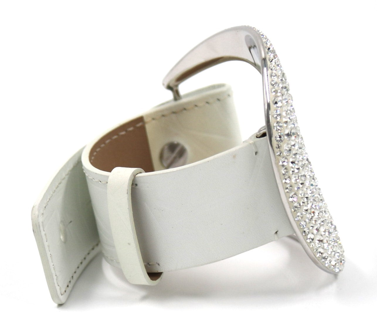 SWAROVSKI White leather Bracelet with Swarovski embellished brooch