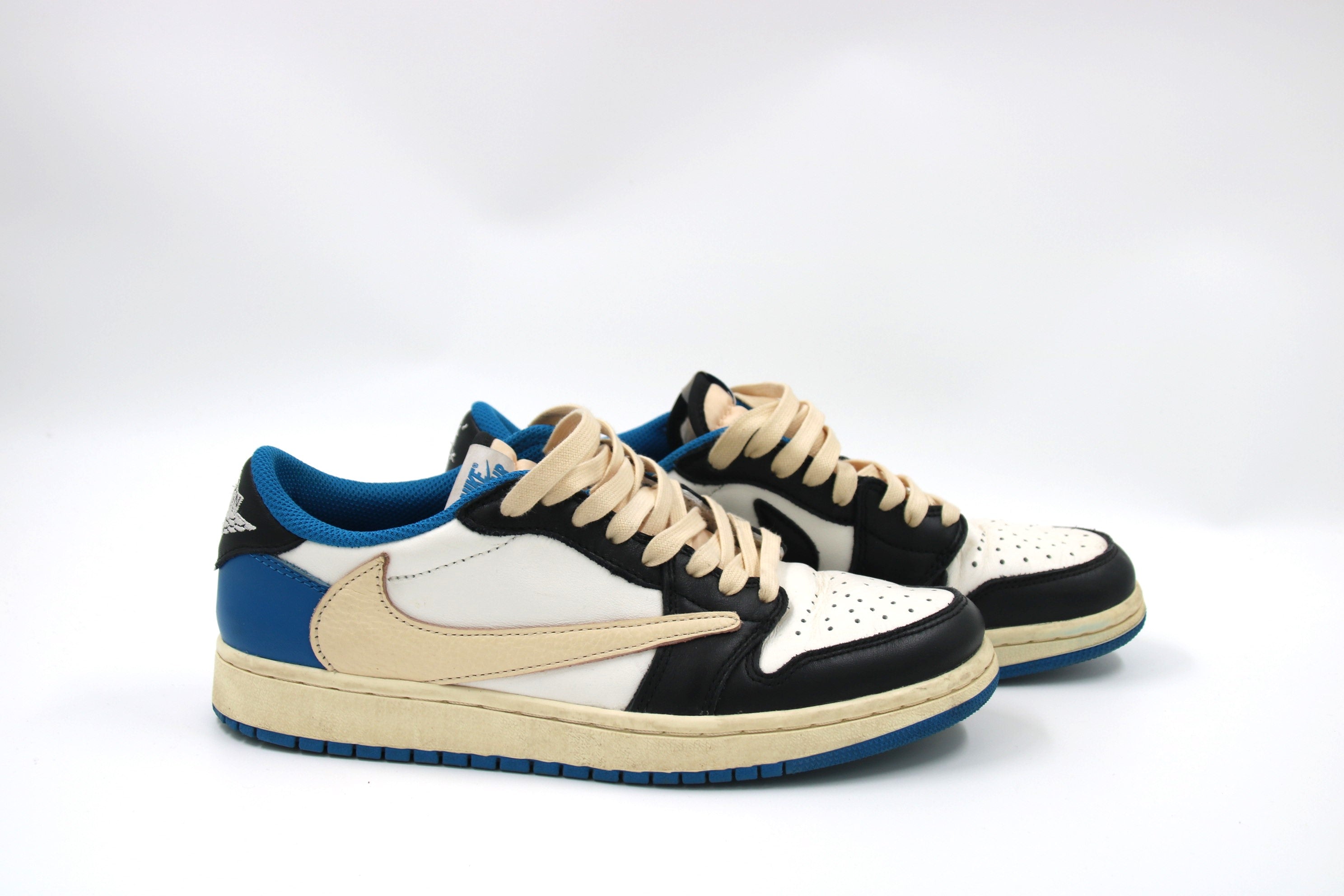 NIKE Air Jordan 1 Low Fragment Travis Scott White and Blue Sneakers InFashionForever