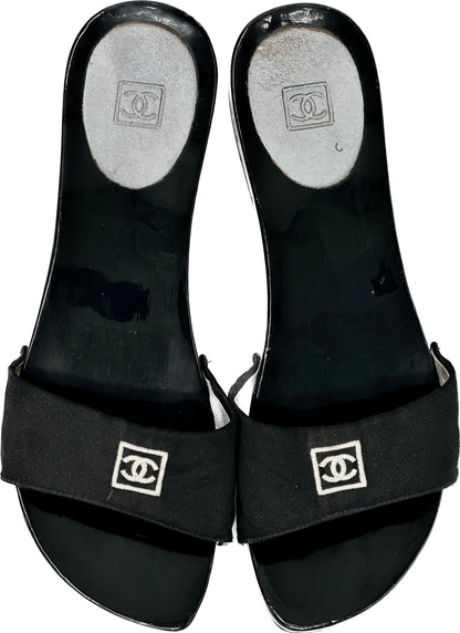 Chanel CC Black Wooden Slide - Chic Elegance for Your Feet