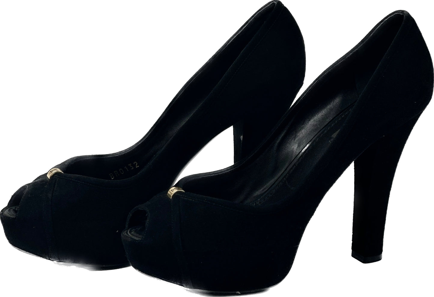 LOUIS VUITTON Black Suede Platform Pump Shoes with LV Metal Detailing