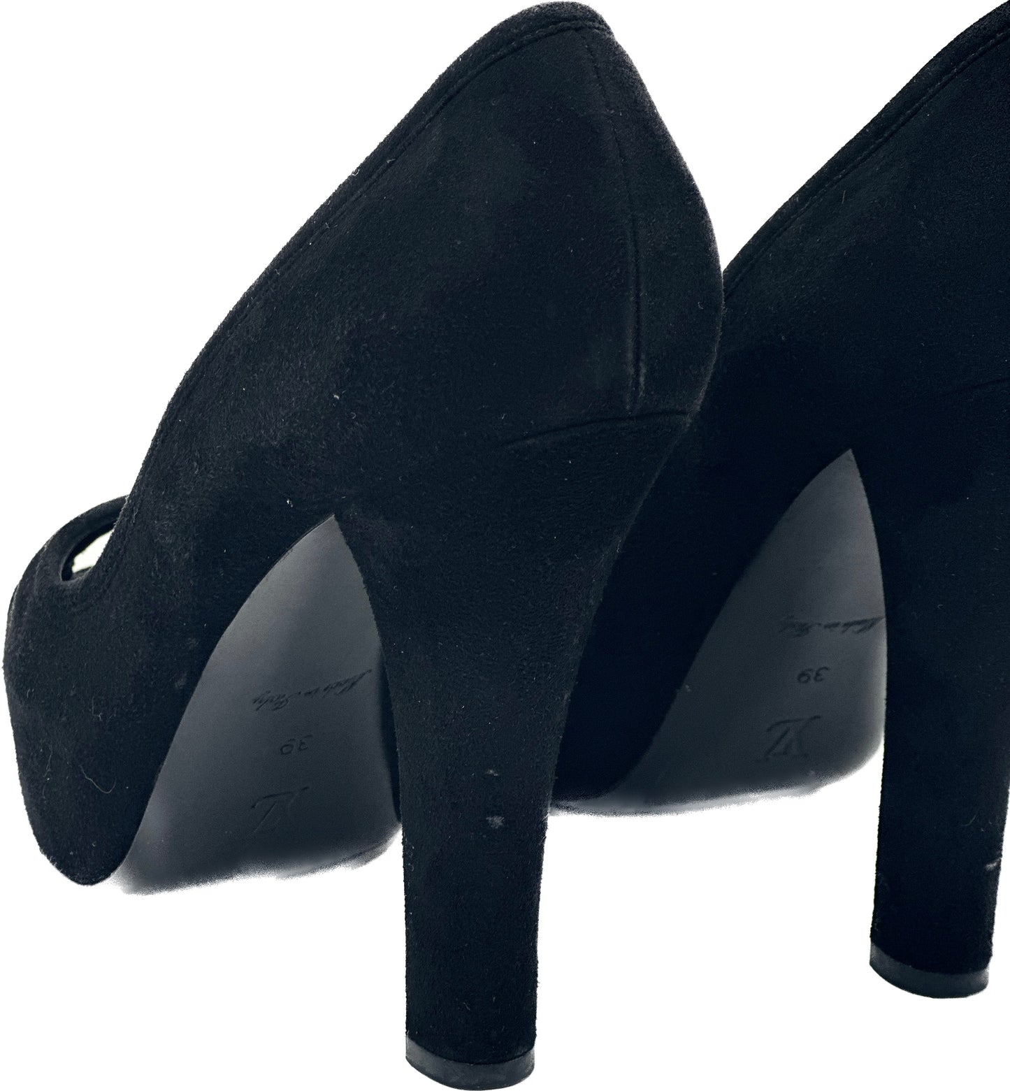 LOUIS VUITTON Black Suede Platform Pump Shoes with LV Metal Detailing