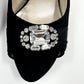 CHRISTIAN DIOR Black Velvet Peep Toe Heels with Oval Crystal Brooch