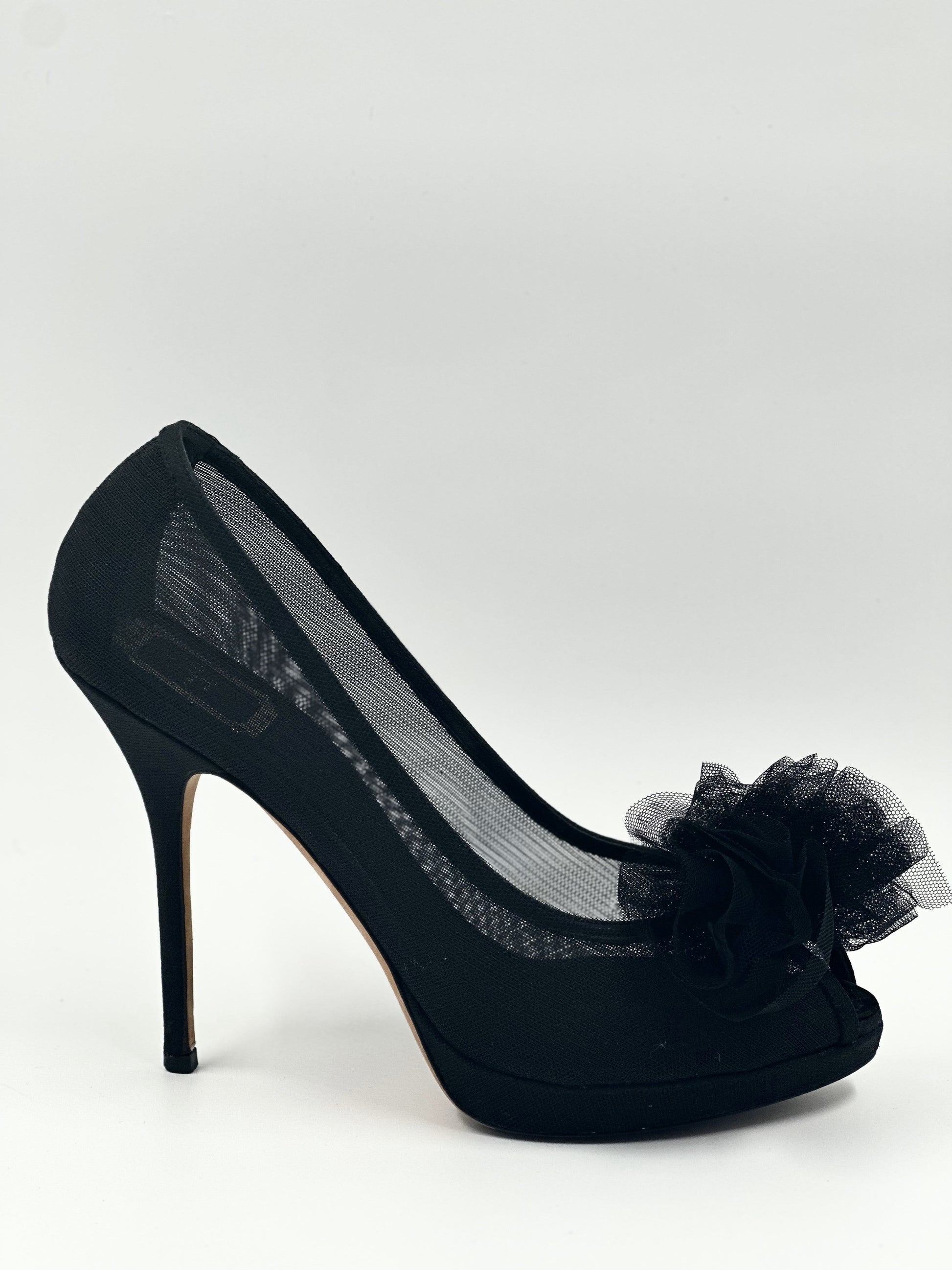 CHRISTIAN DIOR Black High Heel Pump Peep Toe | Mesh Flower Detail | Size IT 40 | Great Condition | Made in Italy