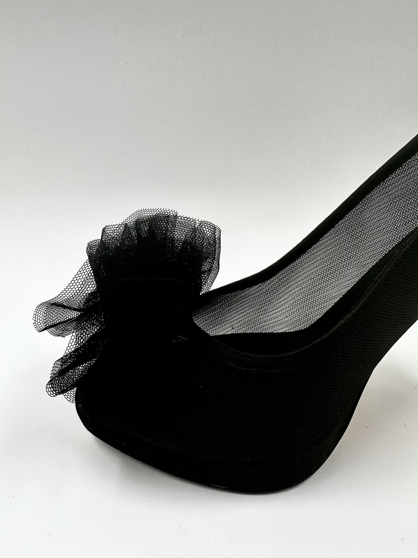 Christian Dior Black Mesh  Flower Peep Toe Platform Pumps