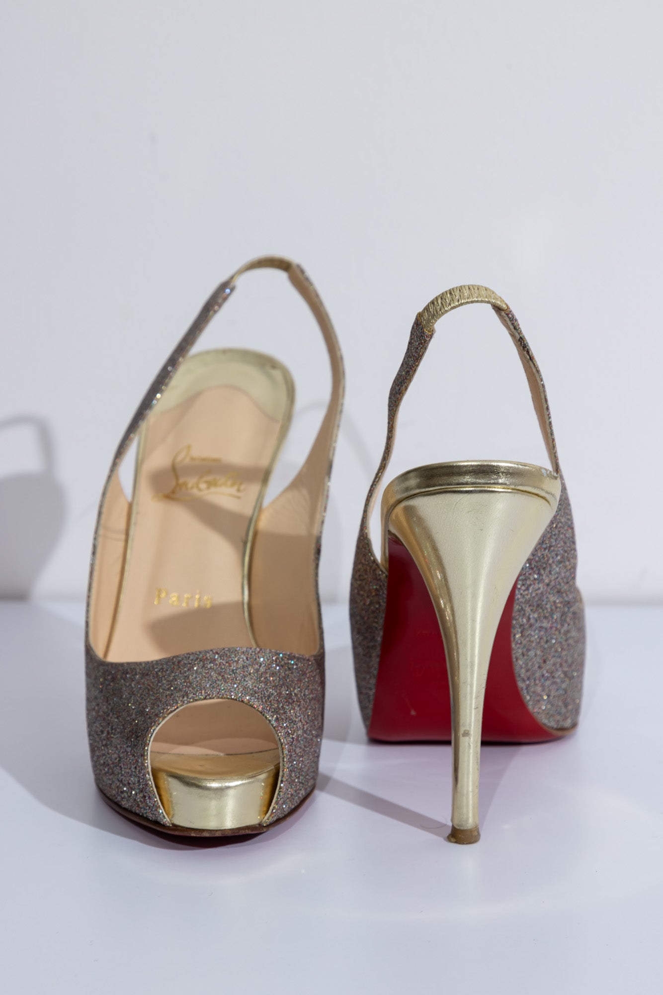 CHRISTIAN LOUBOUTIN Glitter Sling-back Platform Heels Shoes
