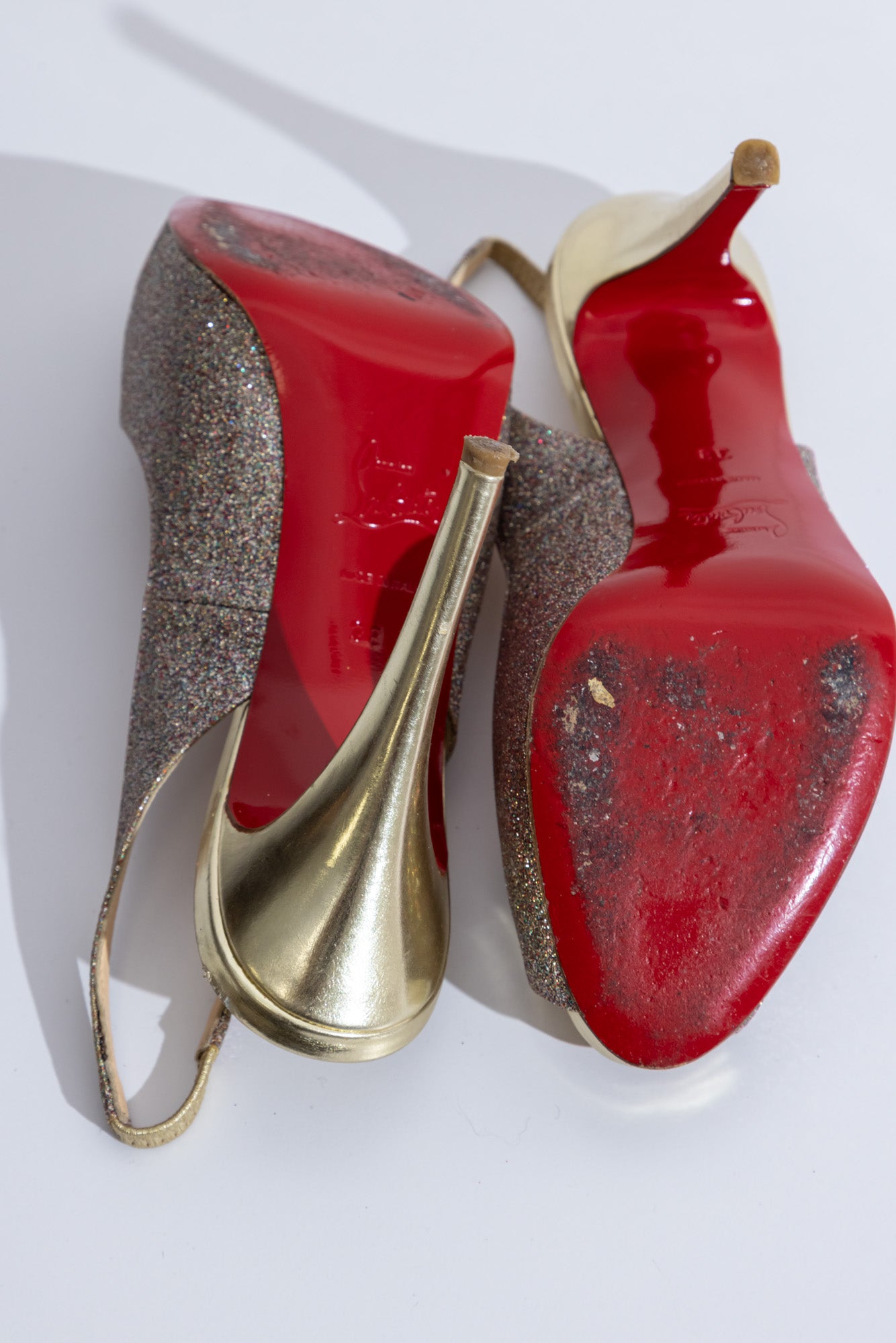 CHRISTIAN LOUBOUTIN Glitter Sling-back Platform Heels Chaussures