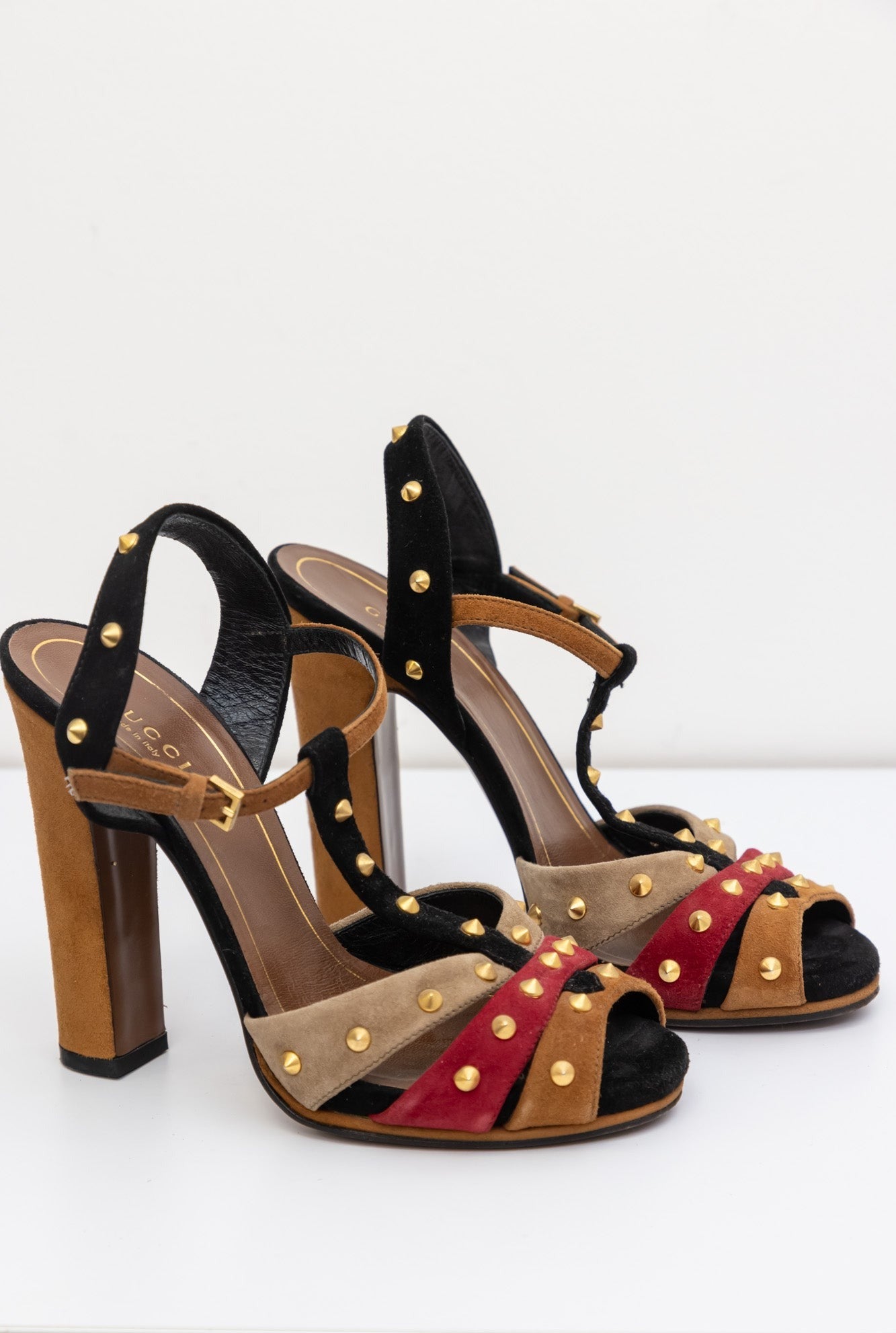 Gucci Multicolour Suede Jacquelyne Block Heel Sandals | IT 36 | Made in Italy