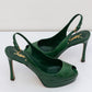 YVES SAINT LAURENT Green Leather Slingback Pumps Heels Shoes