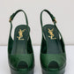 YVES SAINT LAURENT Green Leather Slingback Pumps Heels Shoes