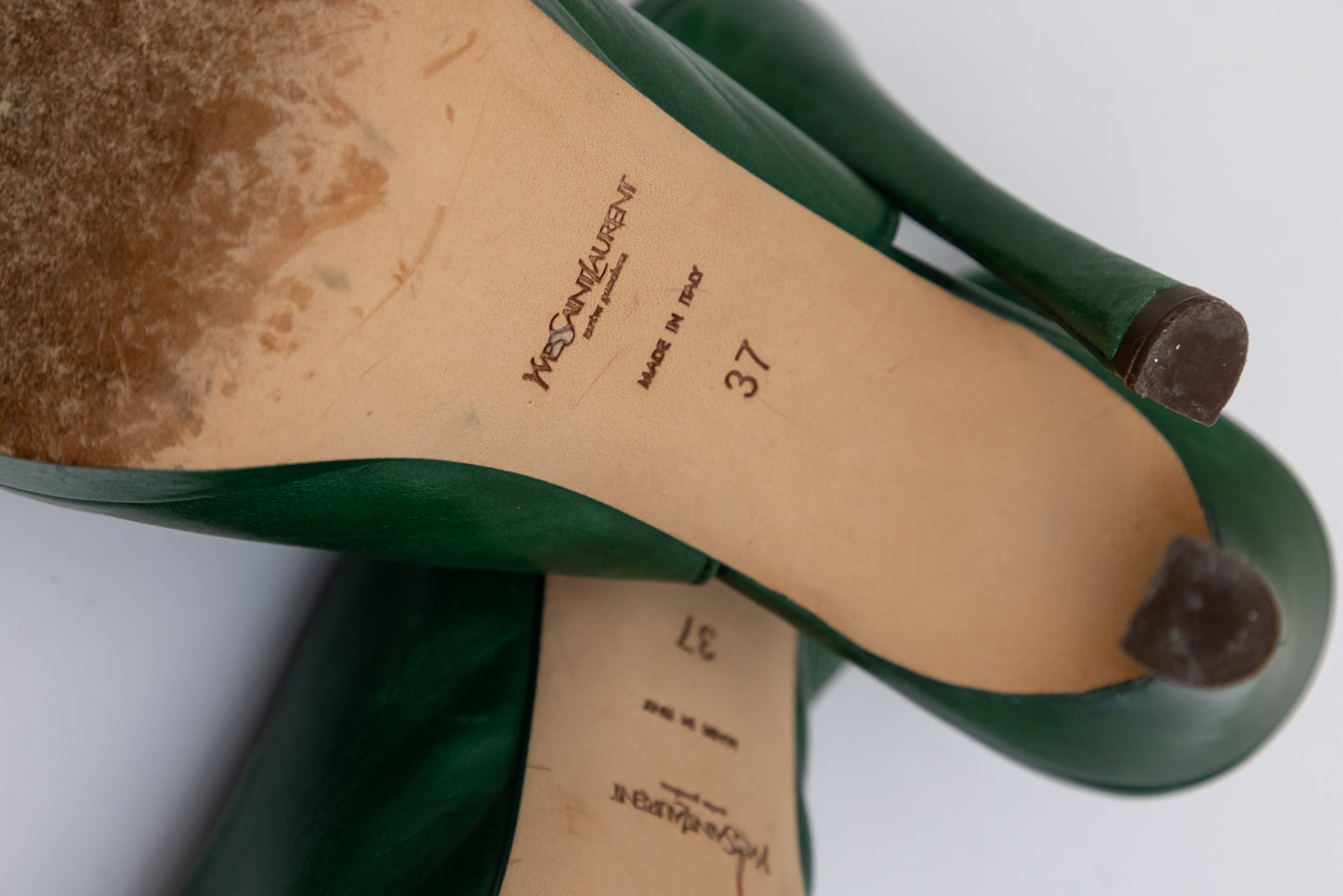 YVES SAINT LAURENT Green Leather Sling-back Pumps Heels