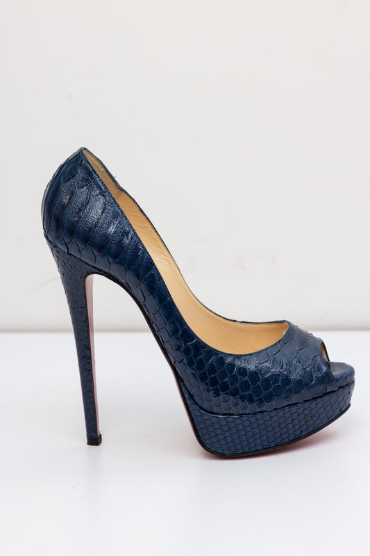 CHRISTIAN LOUBOUTIN Blue Crocodile Leather Pumps | Size IT 37.5 | Very Good Condition | Made in Italy