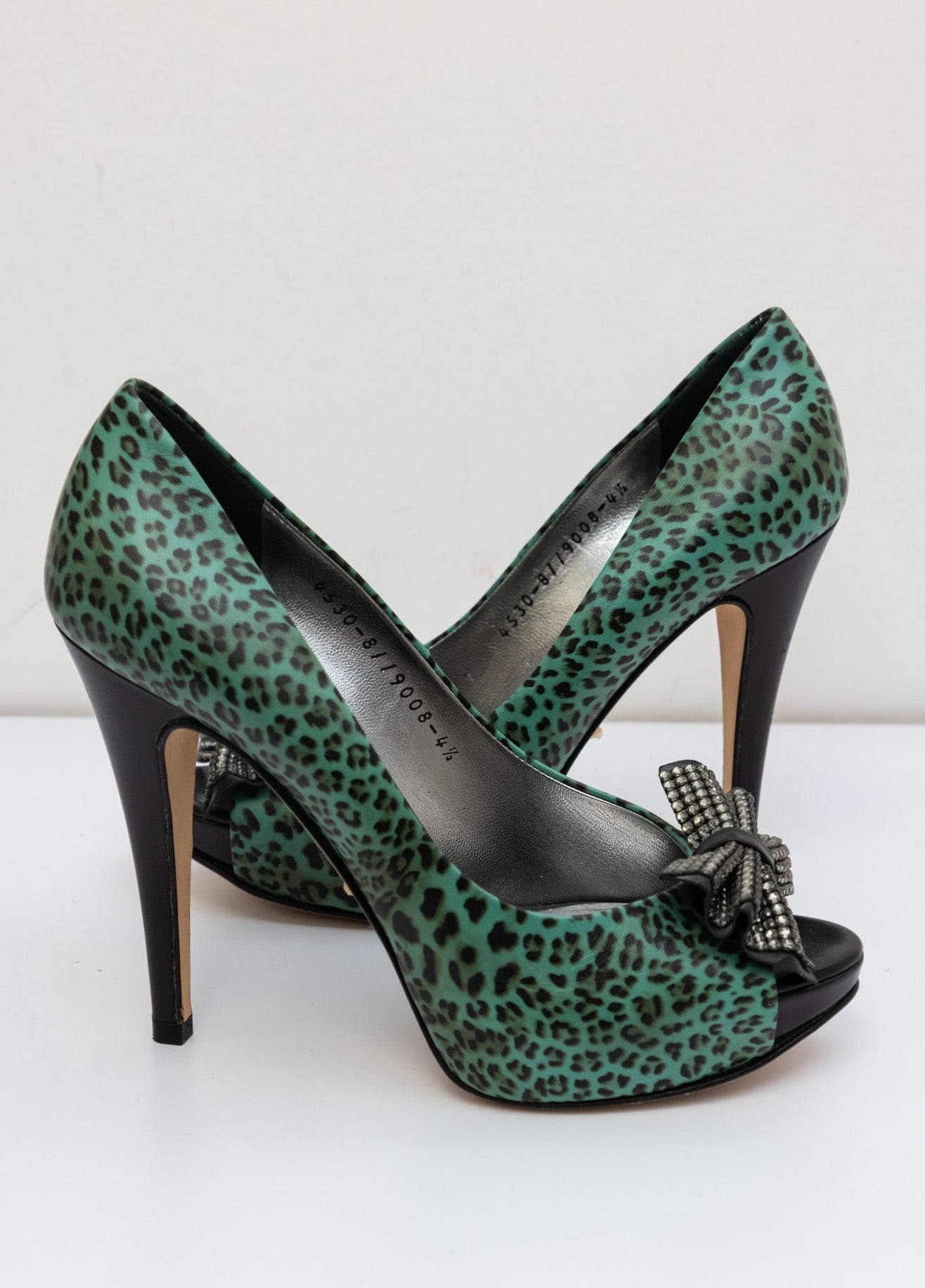 Leather turquoise Leopard Heels Shoes