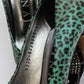 GINA Leather Green Heels Shoes with Leopard Print