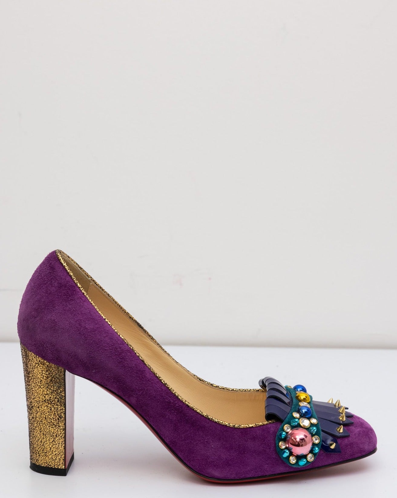 CHRISTIAN LOUBOUTIN Purple Suede Oaxacana Jeweled Pumps | Very Good Condition | Made in Italy