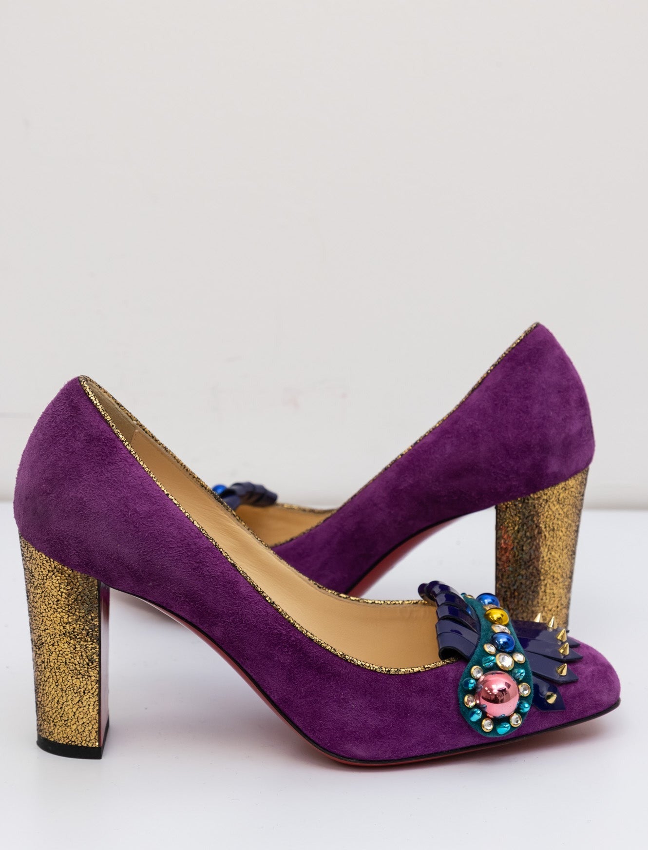 CHRISTIAN LOUBOUTIN Purple Suede Oaxacana Jeweled Pumps | Very Good Condition | Made in Italy