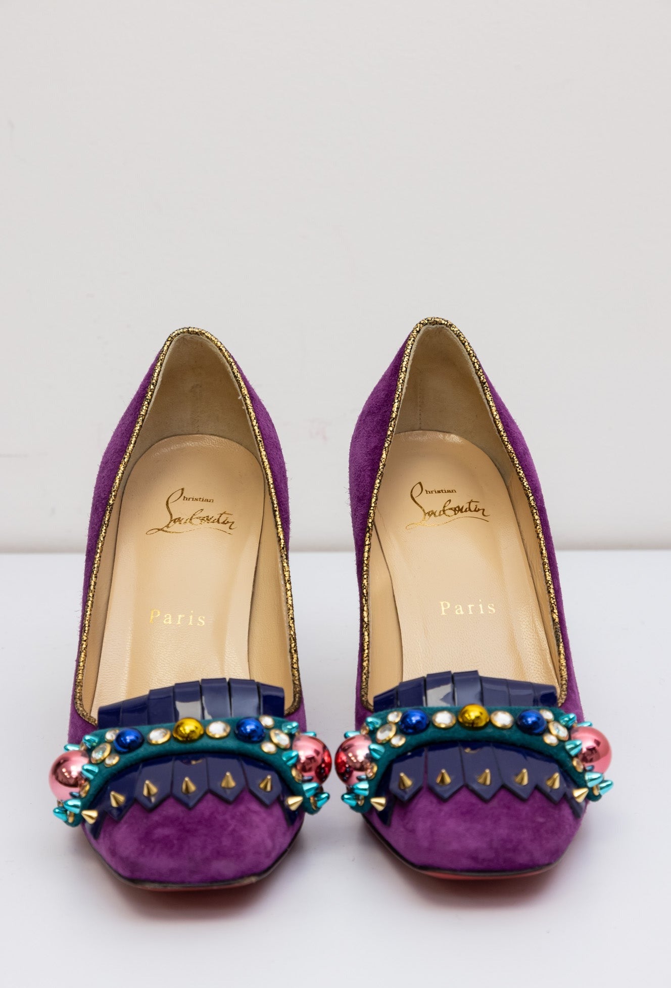 CHRISTIAN LOUBOUTIN Purple Suede Oaxacana Jeweled Pumps | Very Good Condition | Made in Italy