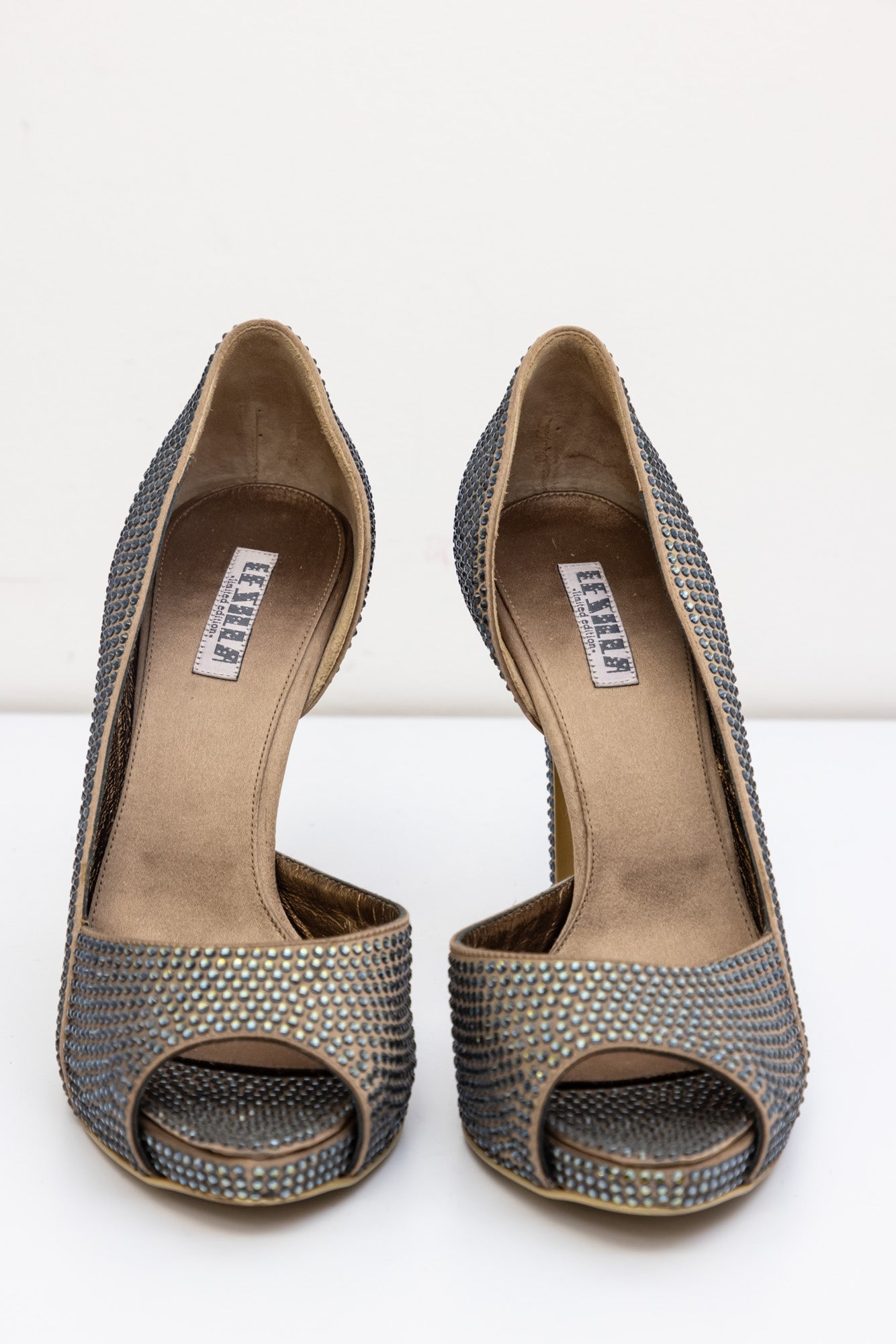 Le Silla Crystal Embellished Gold Pumps - Limited Edition Open Toe (024/050)
