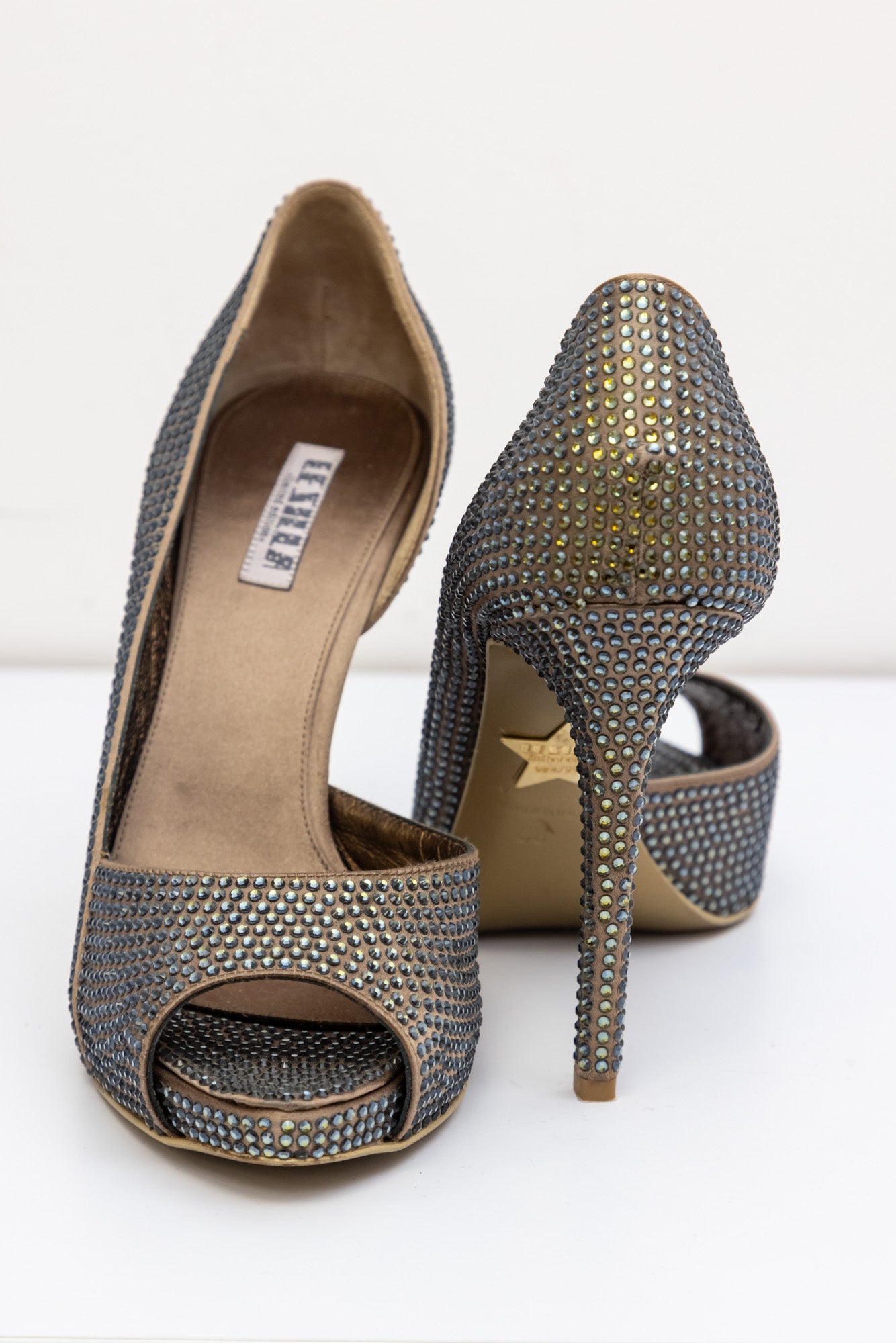 LE SILLA Crystal Embellished Gold Pumps - Limited Edition Open Toe (024/050)