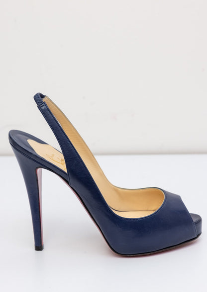 CHRISTIAN LOUBOUTIN Blue Leather Sling-back Heel Pumps | Size IT 37.5 | New, Never Worn with Minor Color Defect | Made in Italy