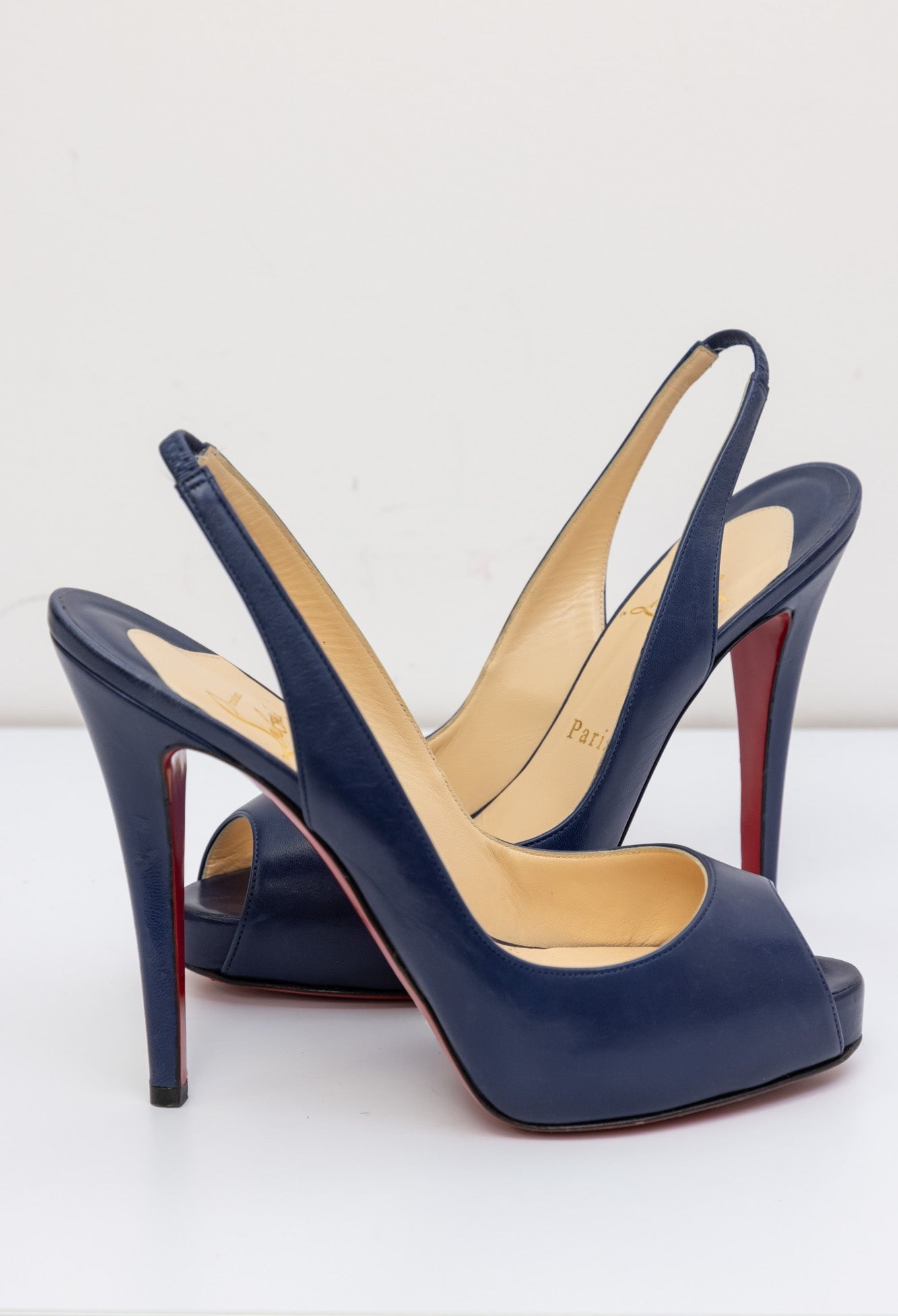 CHRISTIAN LOUBOUTIN Blue Leather Sling back Heel Pumps InFashionForever