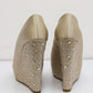 Gina Beige Satin Crystal Embellished Wedge Peep-Toe Pumps 