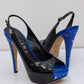 GINA Patent Leather Peep Toe Slingback Heel Sandals with Blue Crystals | Size UK 5.5 | Made in England