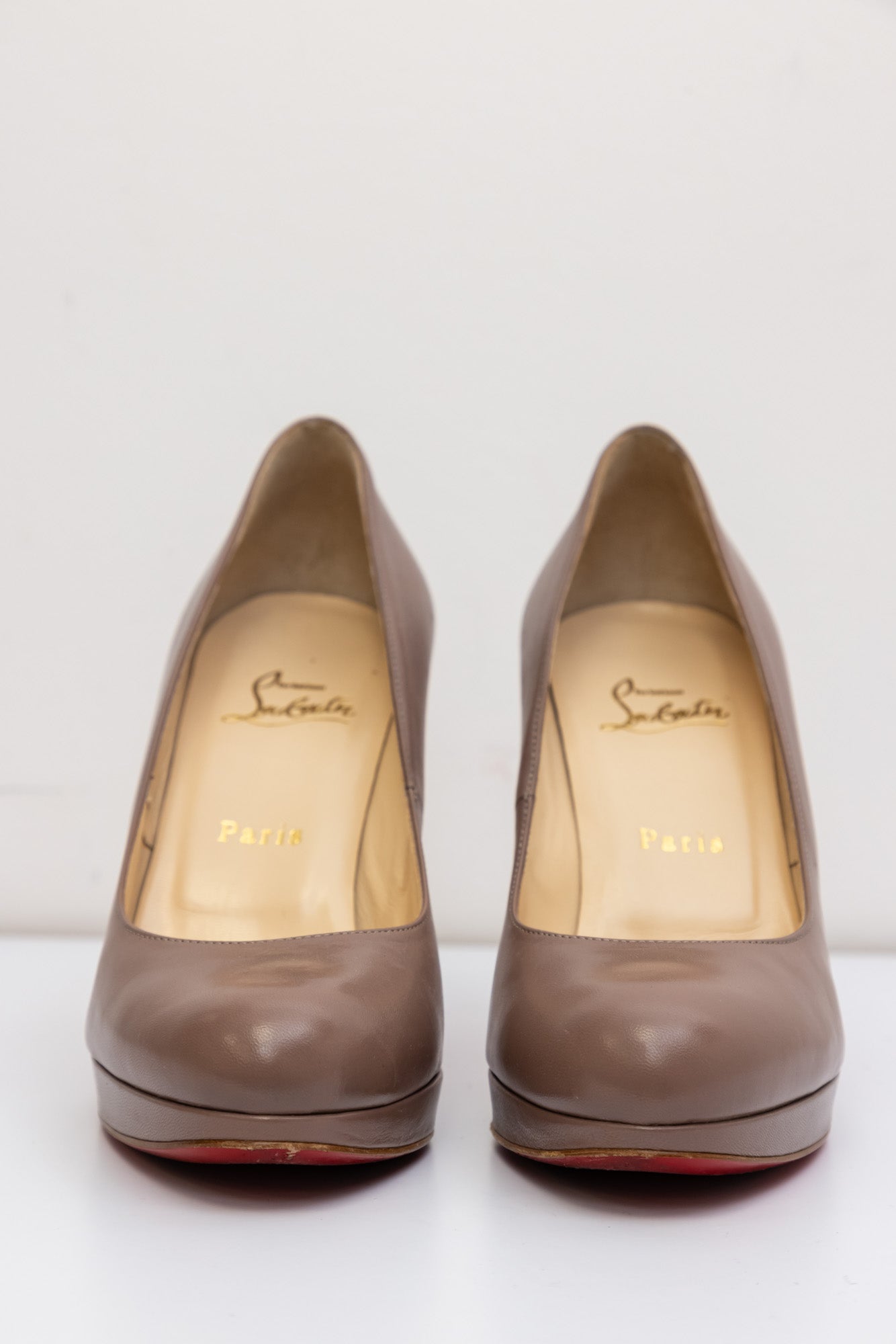 CHRISTIAN LOUBOUTIN Brown Leather Round Toe Platform Pumps