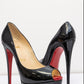 CHRISTIAN LOUBOUTIN Black Patent Leather Platform Red Bottom Heel Open-Toed | Size IT 37.5 | Very Good Condition | Made in Italy