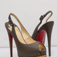 CHRISTIAN LOUBOUTIN Dark Gray Leather Sling-back with white stitches open toe platform