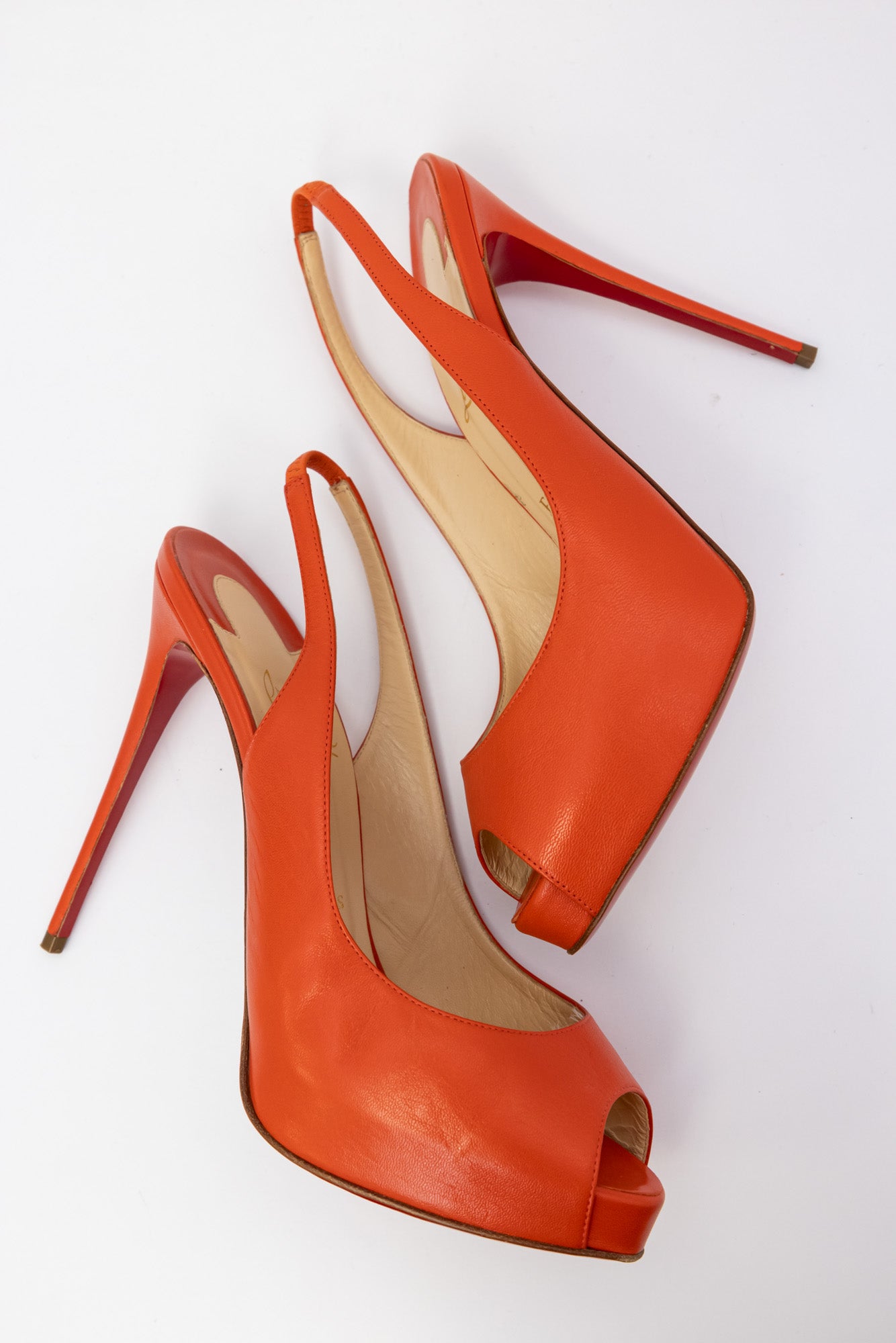 CHRISTIAN LOUBOUTIN  Orange Leather Sling-back Pumps Heels Shoes