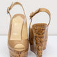 Luxurious Christian Louboutin Patent Cork Sling Wedge in Beige - Size IT 38 (Very Good Condition)