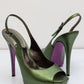 BARBARA BUI Green Metallic Slingback Leather Peeptoe Pumps | Size IT 38 | Made in Italy | Good Condition