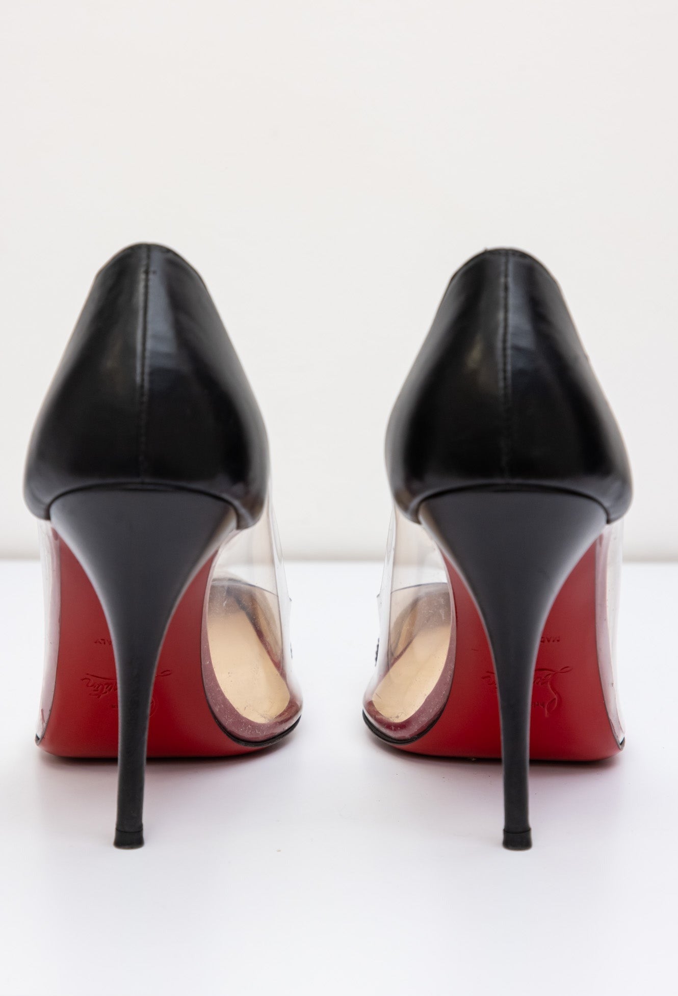 CHRISTIAN LOUBOUTIN Pointed Toe Metal Clear Pumps - Black Silver