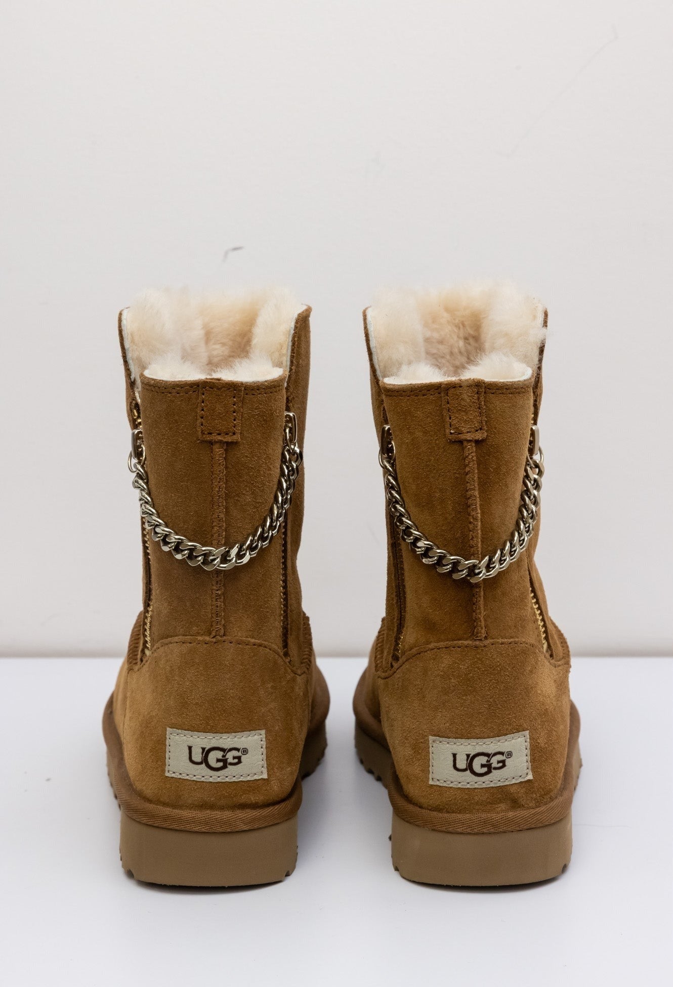 UGG Leather Ankle Boots | Sheepskin | Chestnut Brown | Metallic Zippers
