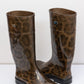 DOLCE & GABBANA Flat Rubber Rain Boots in Brown Leopard print 