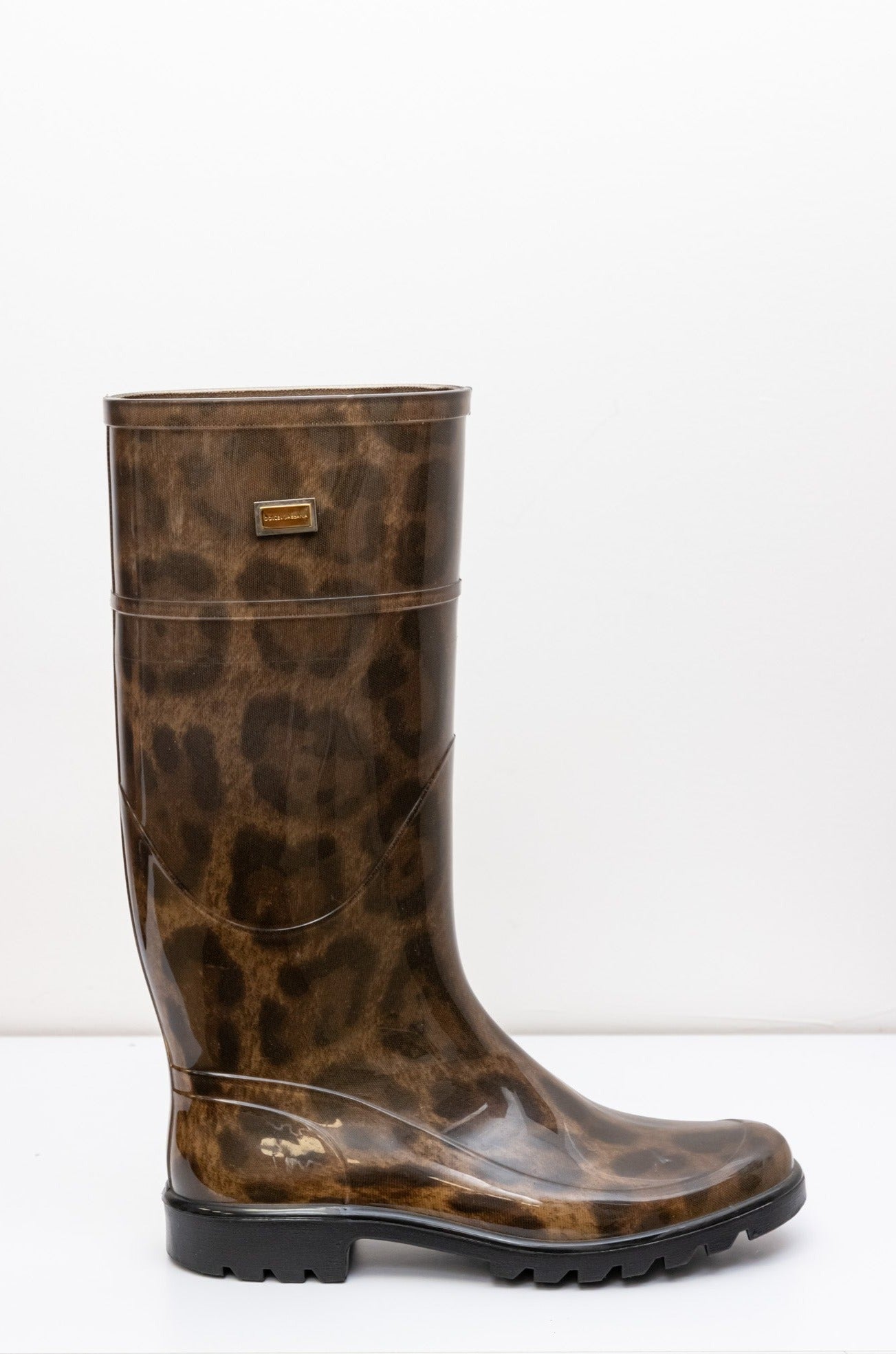 DOLCE & GABBANA Brown Leopard Print Flat Rubber Rain Boots - Size IT 36