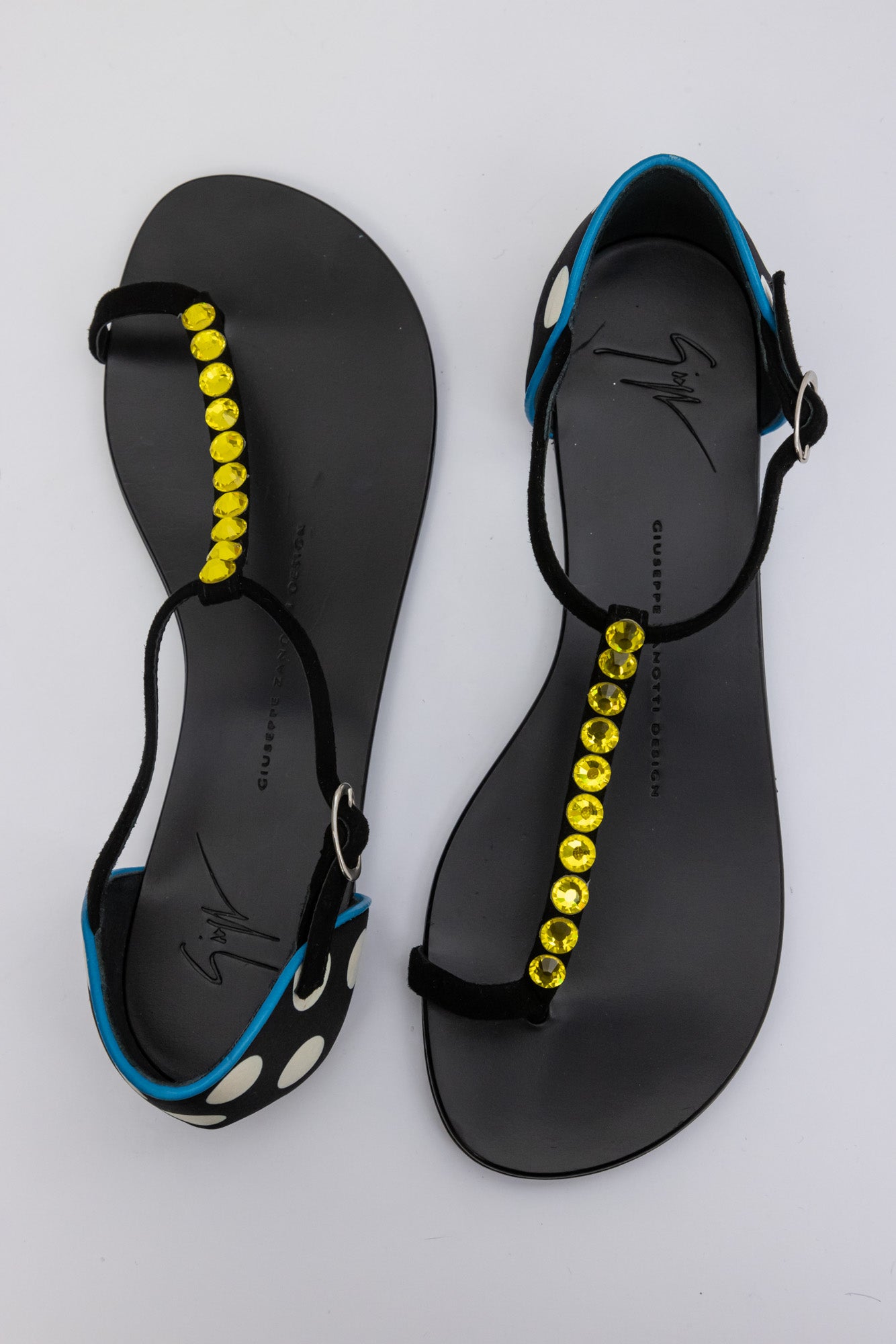 Giuseppe Zanotti Black Polka Dot and Cheetah Print Flat Sandal | Size IT 37.5 | Made in Italy
