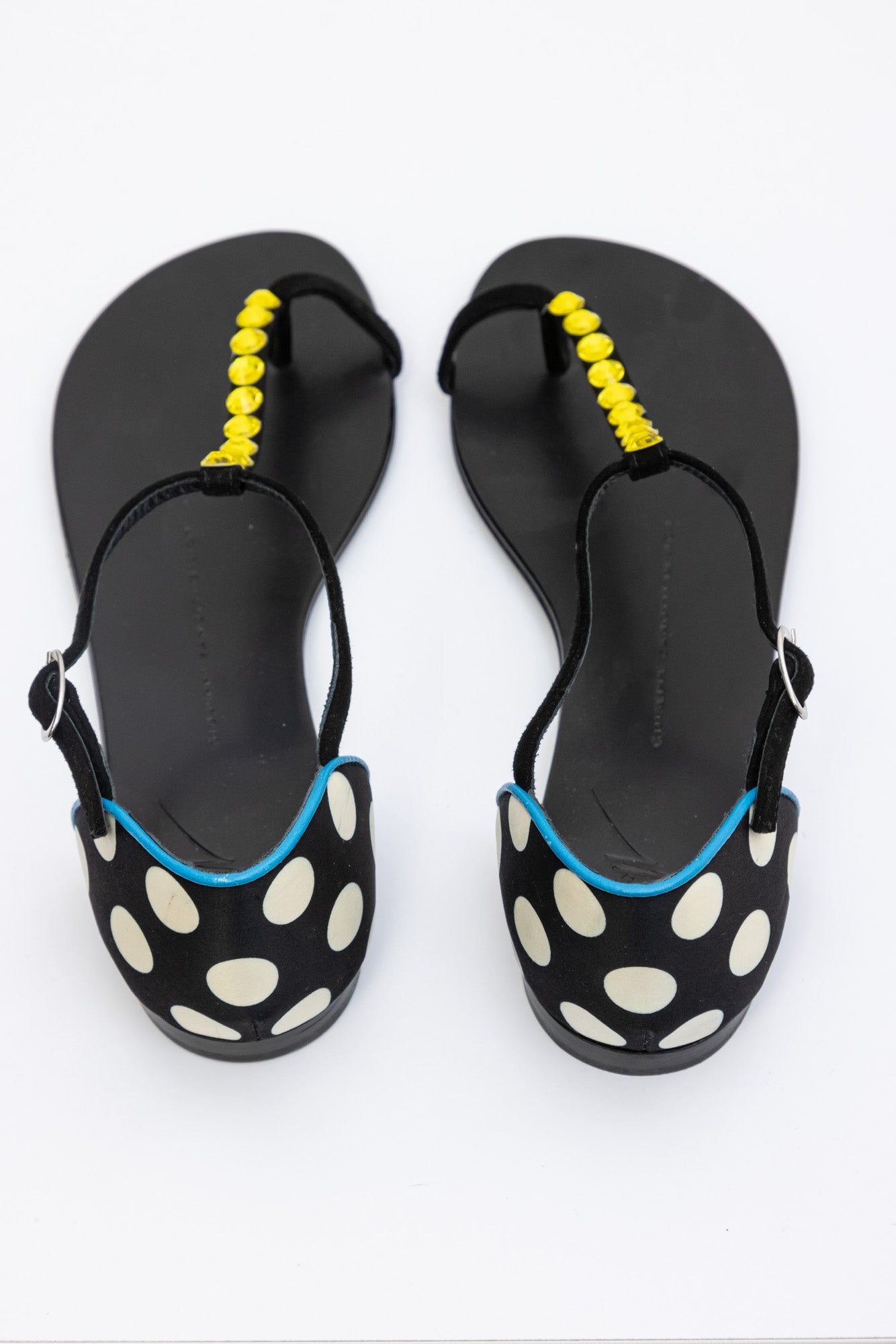 Giuseppe Zanotti Black Polka Dot and Cheetah Print Flat Sandal | Size IT 37.5 | Made in Italy