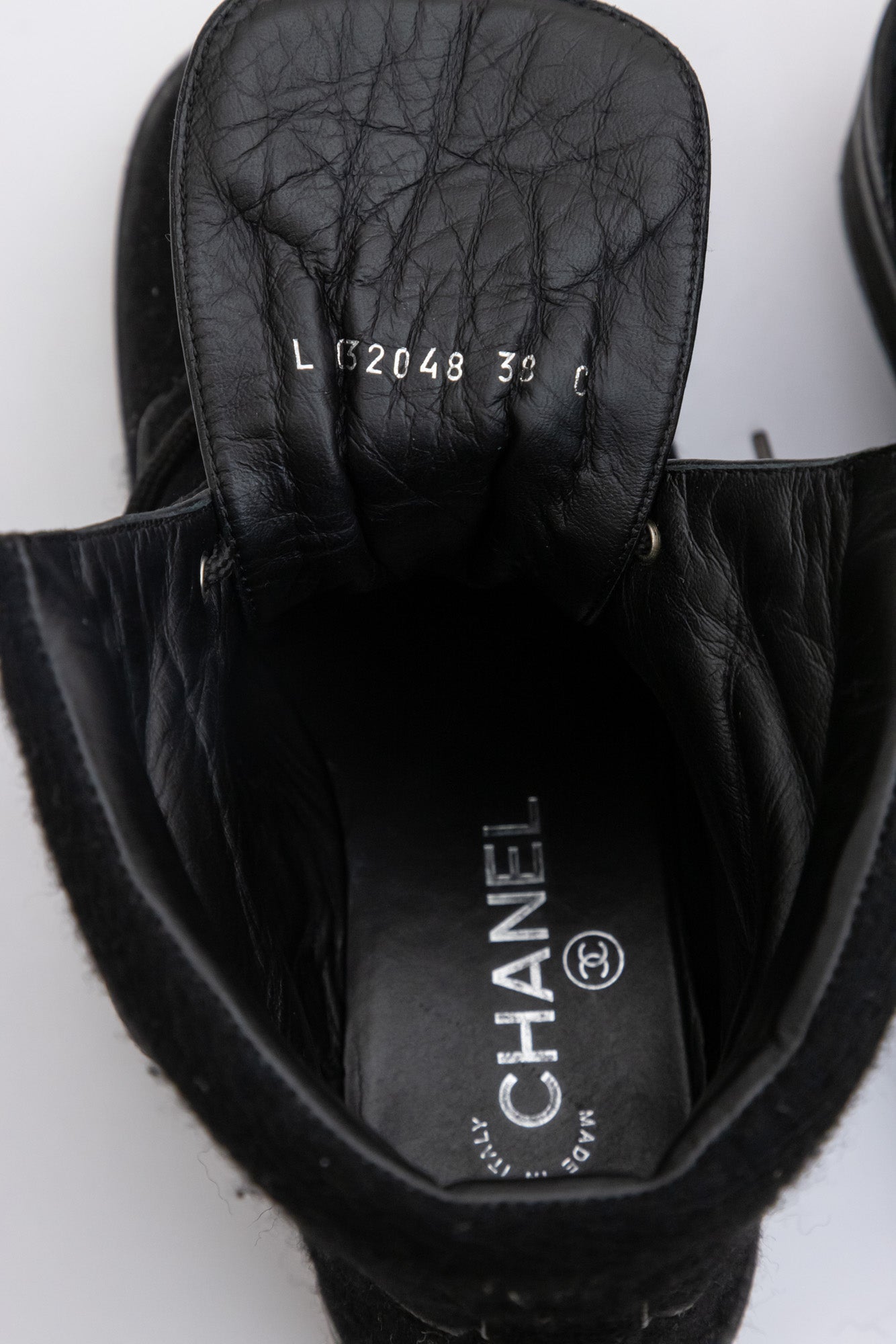 CHANEL Black Quilted Wool Lace-Up Ankle Boots