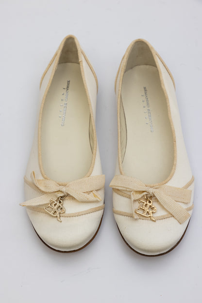 Ermanno Scervino Satin Beige Ballerina Shoes | IT 35 (Junior) | Made in Italy
