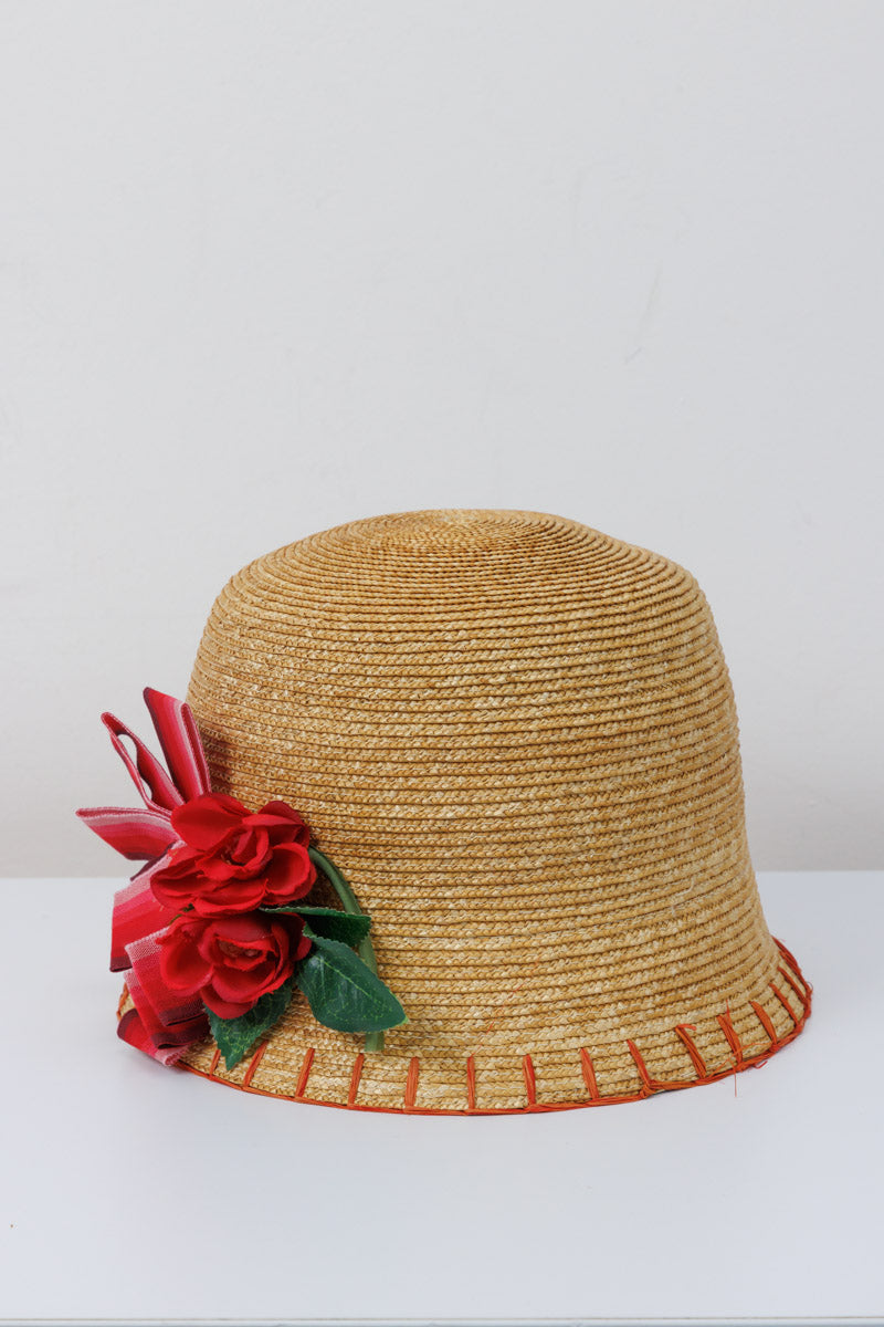 I Pinco Pallino Floral Straw Hat for Girls, Made in Italy, Premium Straw with Floral Decoration, Luxury Children's Fashion Accessory