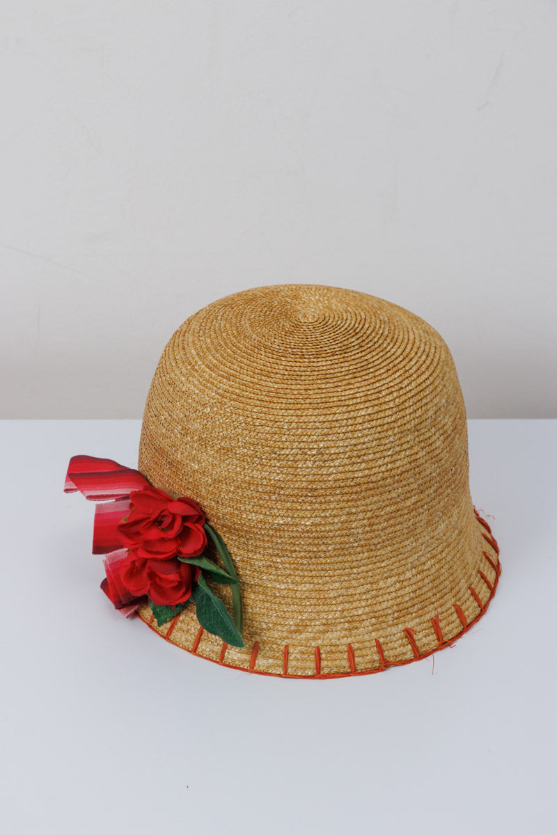 I Pinco Pallino Floral Straw Hat for Girls, Made in Italy, Premium Straw with Floral Decoration, Luxury Children's Fashion Accessory