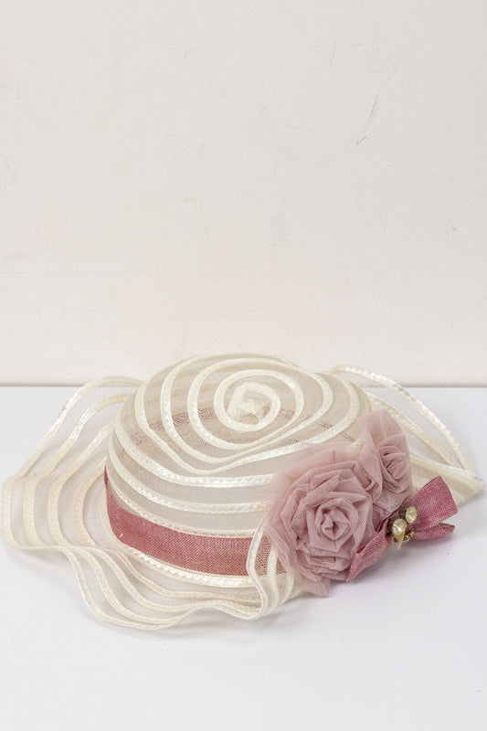 MONNALISA Elegant Sun Hat with Pink Roses and Bow - Made in Italy