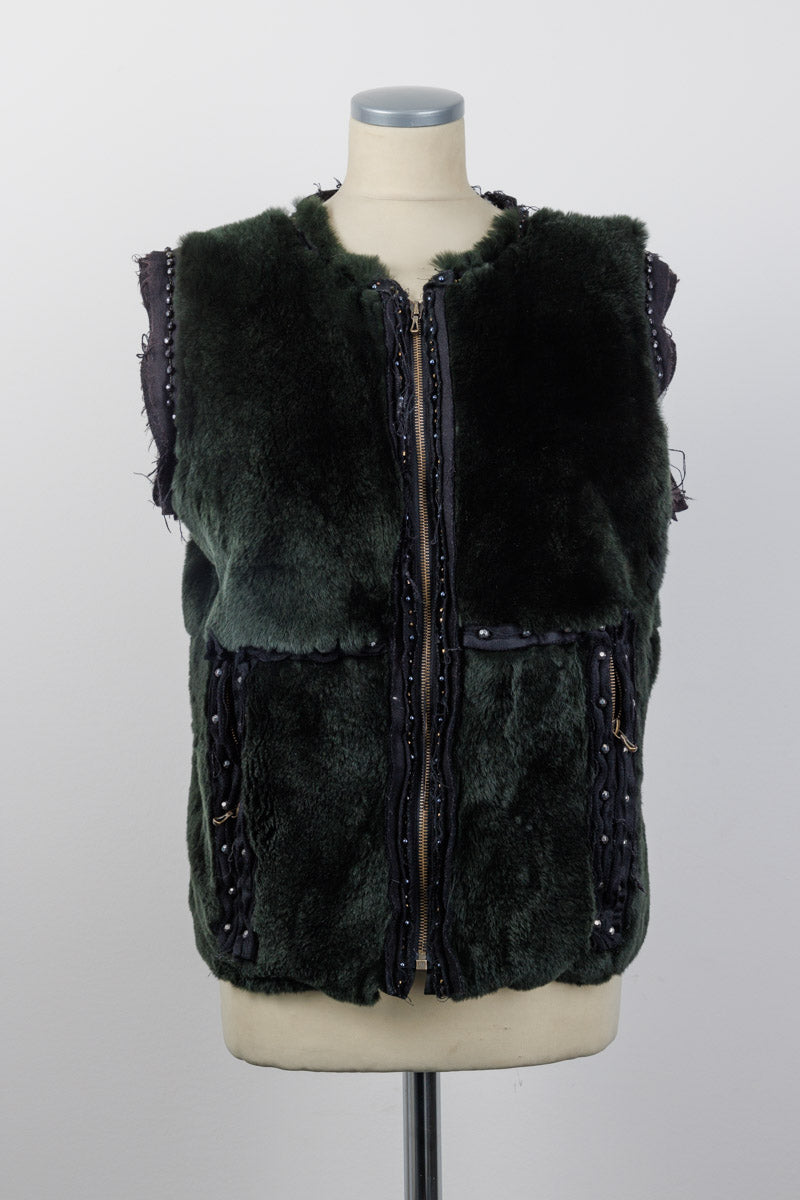 LANVIN Fourier Dark Green Fur Vest – Size 40 | 100% Fur, Made in Italy | Excellent Condition