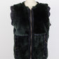 Lanvin Fourier dark green fur vest made from 100% fur, size 40, featuring beadwork and decorative details. Zip front closure, elegant design, in excellent condition. Made in Italy