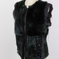 Lanvin Fourier dark green fur vest made from 100% fur, size 40, featuring beadwork and decorative details. Zip front closure, elegant design, in excellent condition. Made in Italy