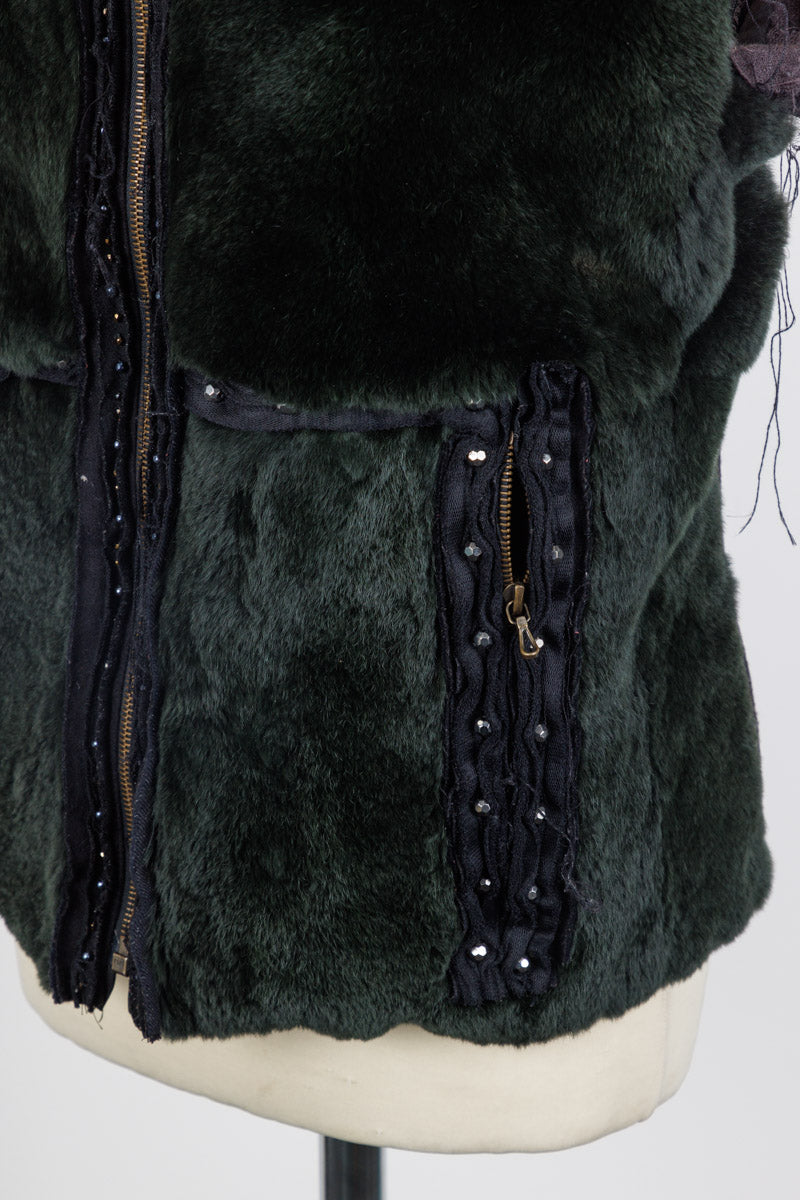 LANVIN Fourier Dark Green Fur Vest – Size 40 | 100% Fur, Made in Italy | Excellent Condition