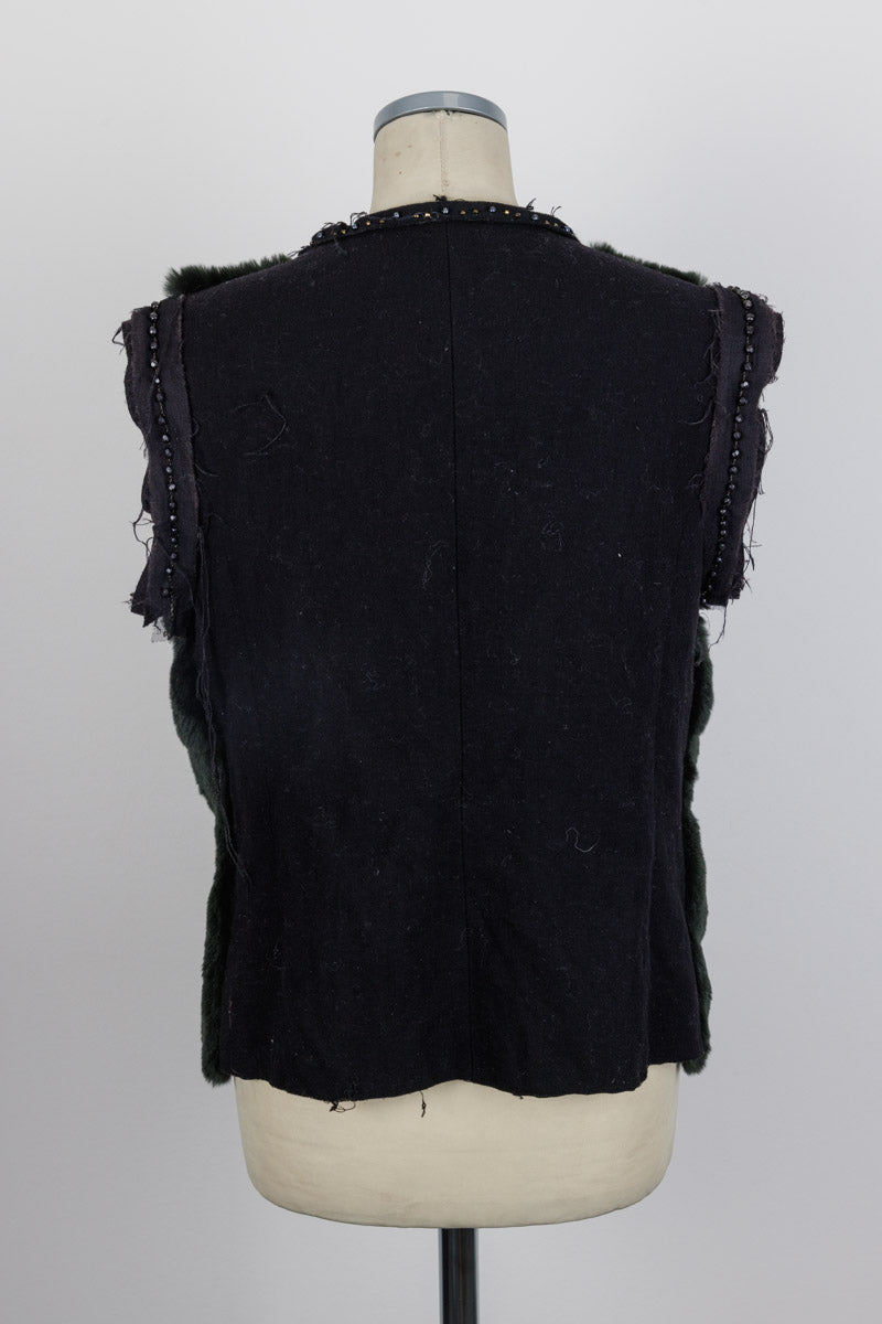 LANVIN Fourier Dark Green Fur Vest – Size 40 | 100% Fur, Made in Italy | Excellent Condition