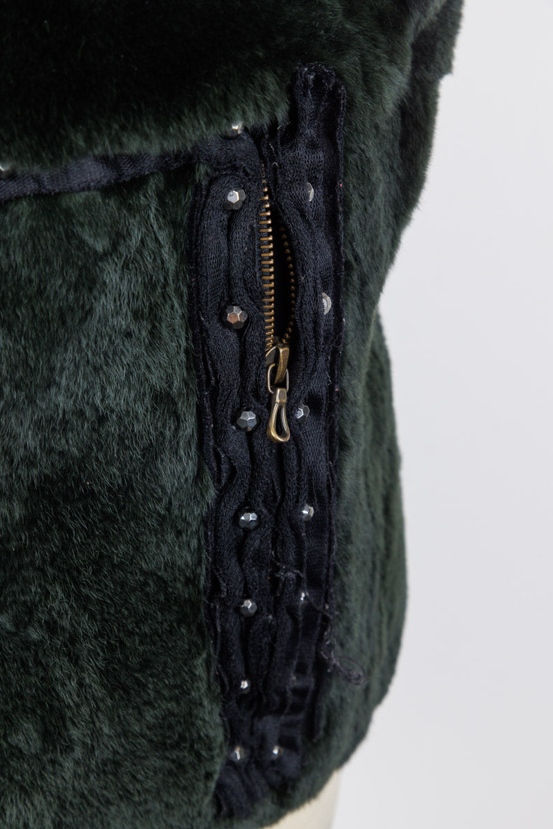 LANVIN Fourier Dark Green Fur Vest – Size 40 | 100% Fur, Made in Italy | Excellent Condition